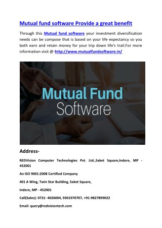 Mutual fund software Provide a great benefit
