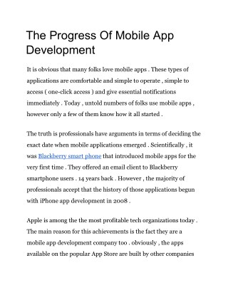 The Progress Of Mobile App Development