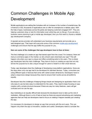 Common Challenges in Mobile App Development