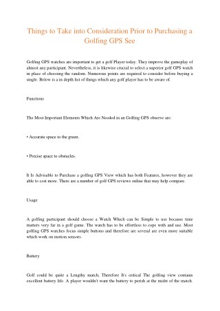 Things to Take into Consideration Prior to Purchasing a Golfing GPS See