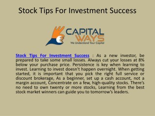 Stock Tips For Investment Success