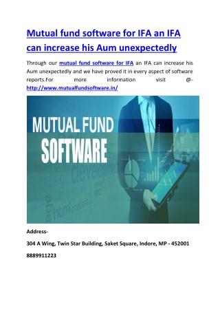 Mutual fund software for IFA an IFA can increase his Aum unexpectedly