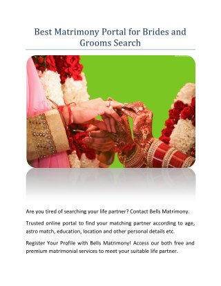 Best Matrimony Portal for Brides and Grooms Search