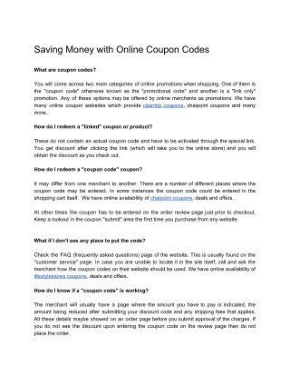 Saving Money with Online Coupon Codes