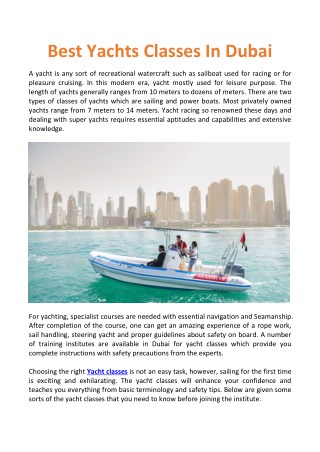 Best Yachts Classes In Dubai