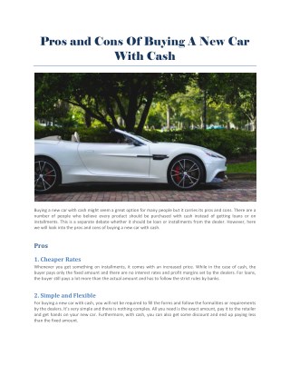 Buying a New Car with Cash