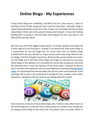 Online Bingo - My Experiences