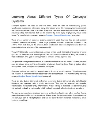Learning About Different Types Of Conveyor Systems