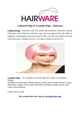 Coloured Wigs & Costume Wigs â€“ Hairware