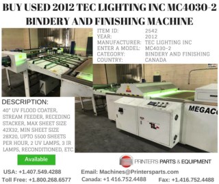 Buy Used 2012 TEC Lighting Inc MC4030-2 Bindery and Finishing Machine