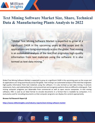 Text Mining Software Market Size, Share, Technical Data & Manufacturing Plants Analysis to 2022