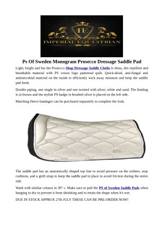 Ps Of Sweden Monogram Prosecco Dressage Saddle Pad