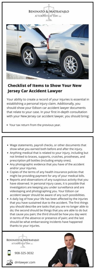 Checklist of Items to Show Your New Jersey Car Accident Lawyer