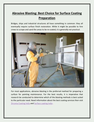 Abrasive Blasting Best Choice for Surface Coating Preparation