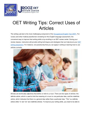 OET Writing Tips: Correct Uses of Articles