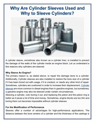 Why Are Cylinder Sleeves Used and Why to Sleeve Cylinders