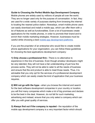 Guide to Choosing the Perfect Mobile App Development Company