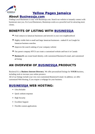 BusinessJA website is used as Yellow Page Jamaica