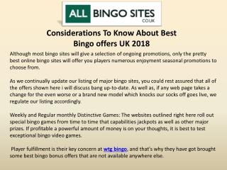 Considerations To Know About Best Bingo offers UK 2018