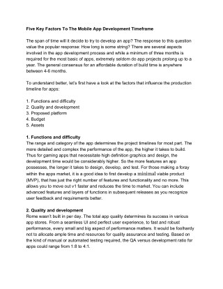 Five Key Factors To The Mobile App Development Time-frame