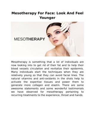 MesotherapyÂ ForÂ Face: Look And Feel Younger