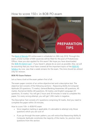 BOB PO Preparation tips
