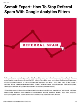Semalt Expert: How To Stop Referral Spam With Google Analytics Filters