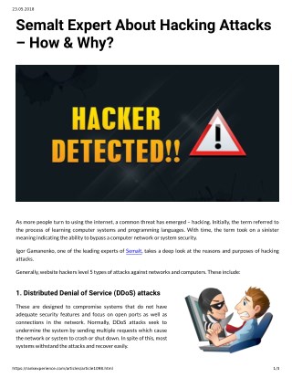 Semalt Expert About Hacking Attacks â€“ How & Why?