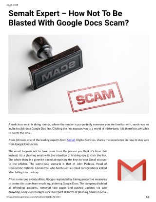Semalt Expert â€“ How Not To Be Blasted With Google Docs Scam?