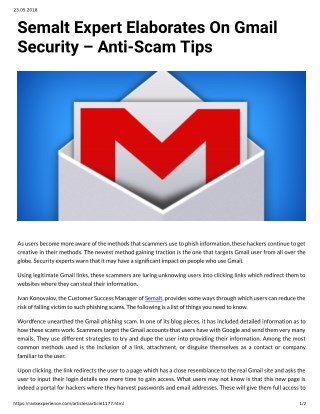 Semalt Expert Elaborates On Gmail Security â€“ Anti-Scam Tips