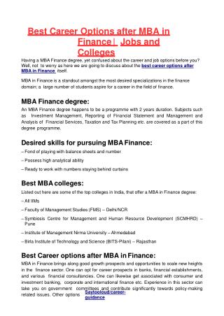 Best Career Options after MBA in Finance | Jobs and Colleges