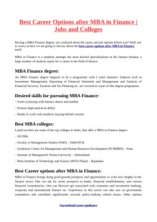 Best Career Options after MBA in Finance | Jobs and Colleges