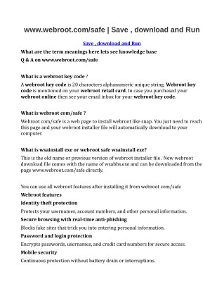 www.webroot.com/safe | Save , download and Run