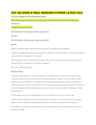 PSY 530 WEEK 8 FINAL RESEARCH PAPER LATEST-GCU