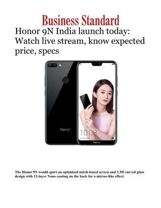 Honor 9N India launch today: Watch live stream, know expected price, specsÂ 