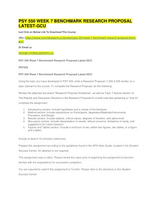PSY 550 WEEK 7 BENCHMARK RESEARCH PROPOSAL LATEST-GCU