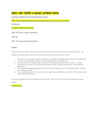 SOC 100 TOPIC 2 QUIZ LATEST-GCU