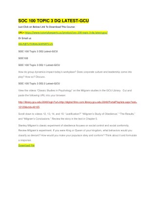 SOC 100 TOPIC 3 DQ LATEST-GCU