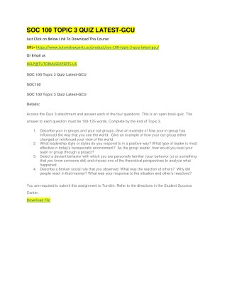 SOC 100 TOPIC 3 QUIZ LATEST-GCU