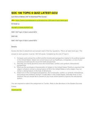 SOC 100 TOPIC 6 QUIZ LATEST-GCU
