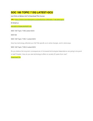 SOC 100 TOPIC 7 DQ LATEST-GCU