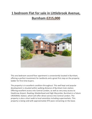 1 bedroom Flat for sale in Littlebrook Avenue, Burnham Â£215,000