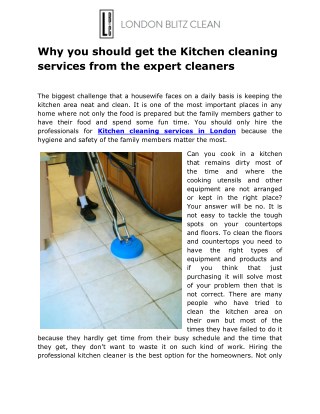 Why you should get the Kitchen cleaning services from the expert cleaners