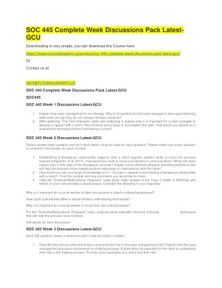 SOC 445 Complete Week Discussions Pack Latest-GCU