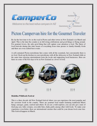 Picton Campervan hire for the Gourmet Traveler