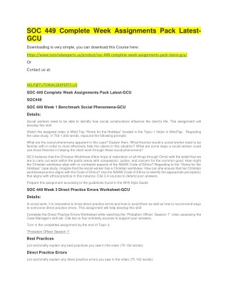 SOC 449 Complete Week Assignments Pack Latest-GCU