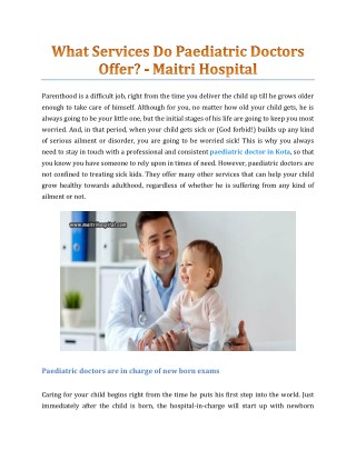 What Services Do Paediatric Doctors Offer? - Maitri Hospital