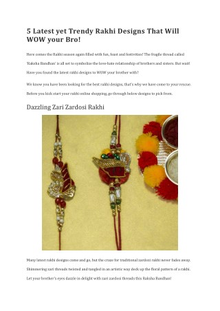 5 Latest yet Trendy Rakhi Designs That Will WOW your Bro