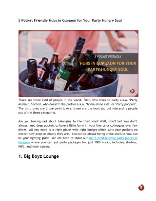5 Pocket Friendly Hubs in Gurgaon for Your Party Hungry Soul
