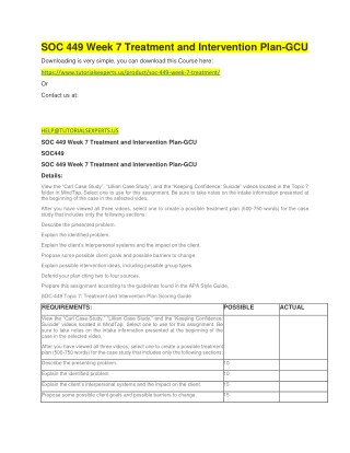 SOC 449 Week 7 Treatment and Intervention Plan-GCU
